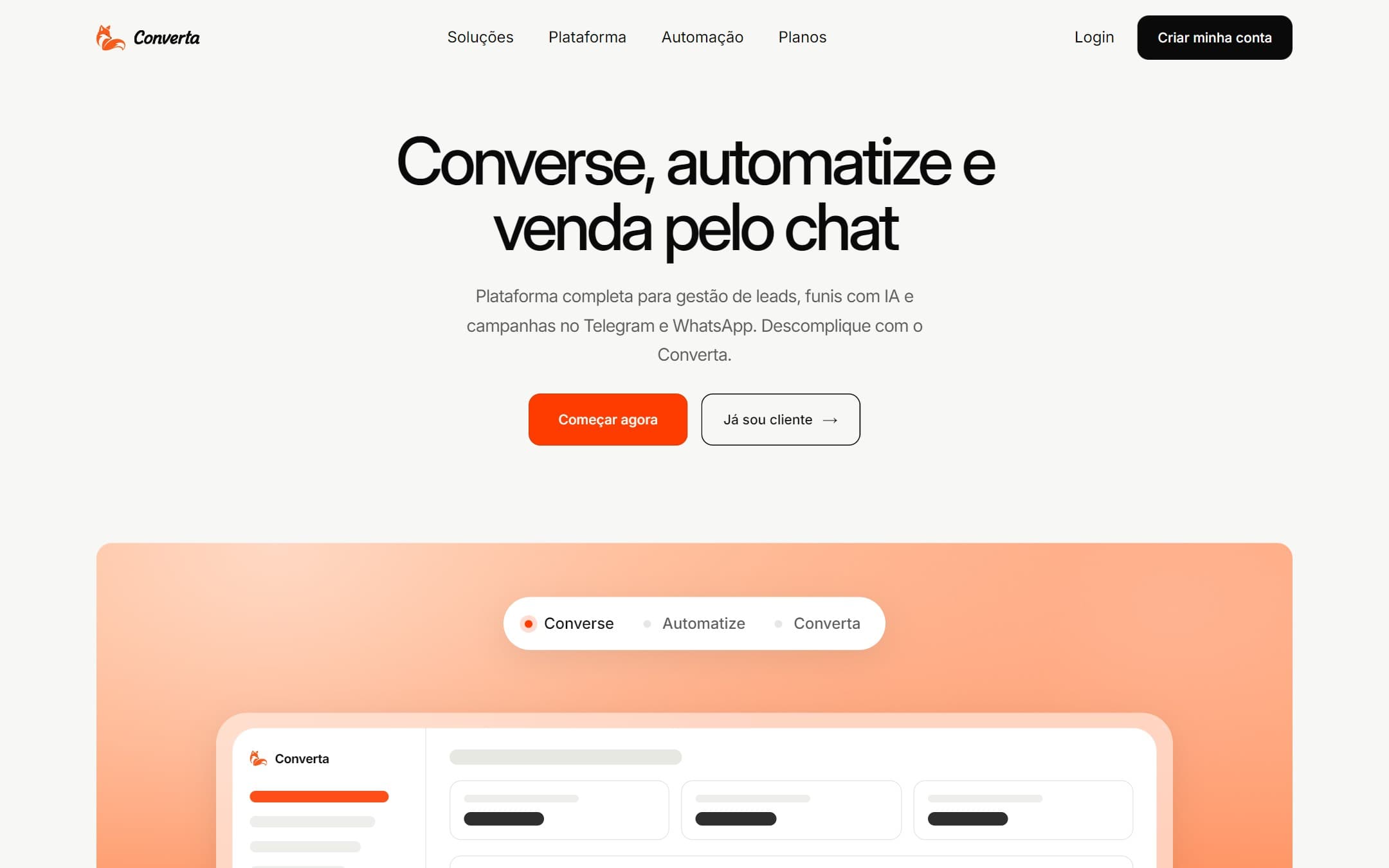 Hero do site do Converta