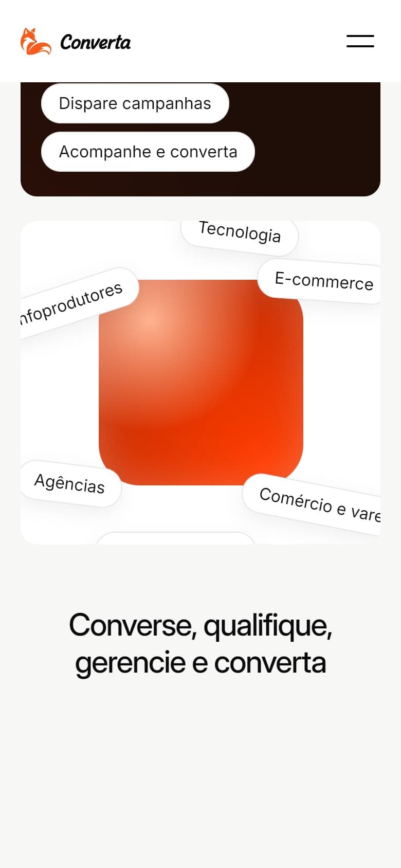 Converta no celular: seções