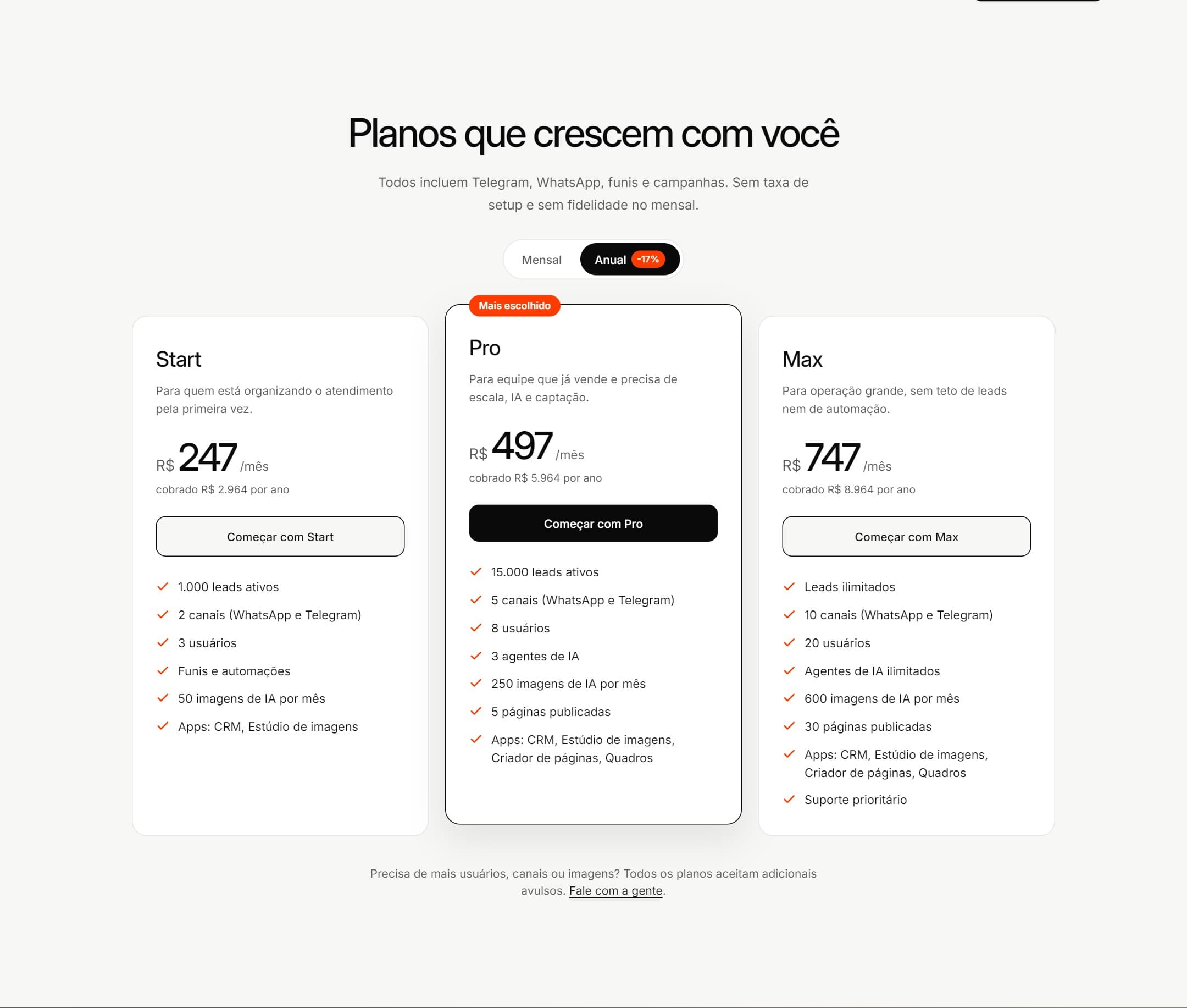 Planos Start, Pro e Max