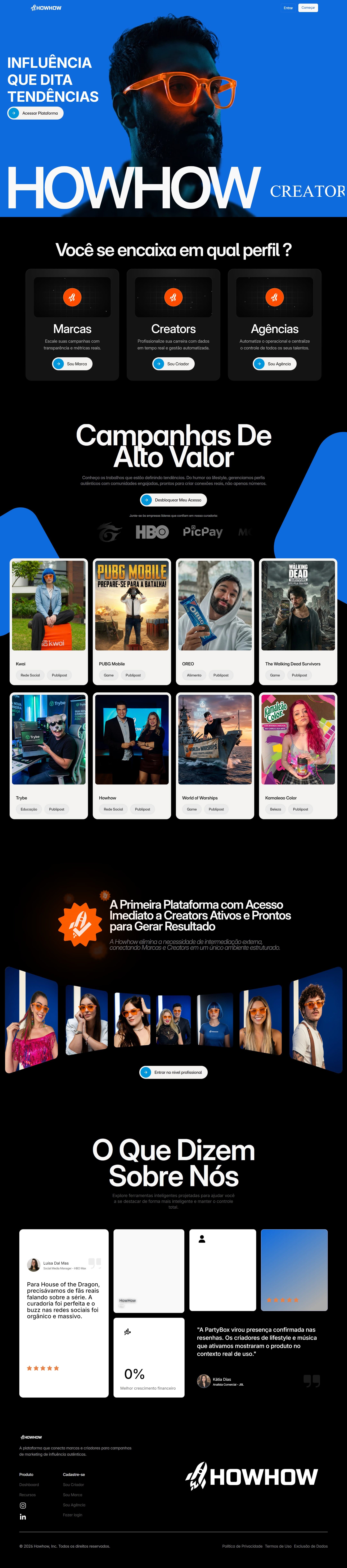 Página inicial completa da Howhow