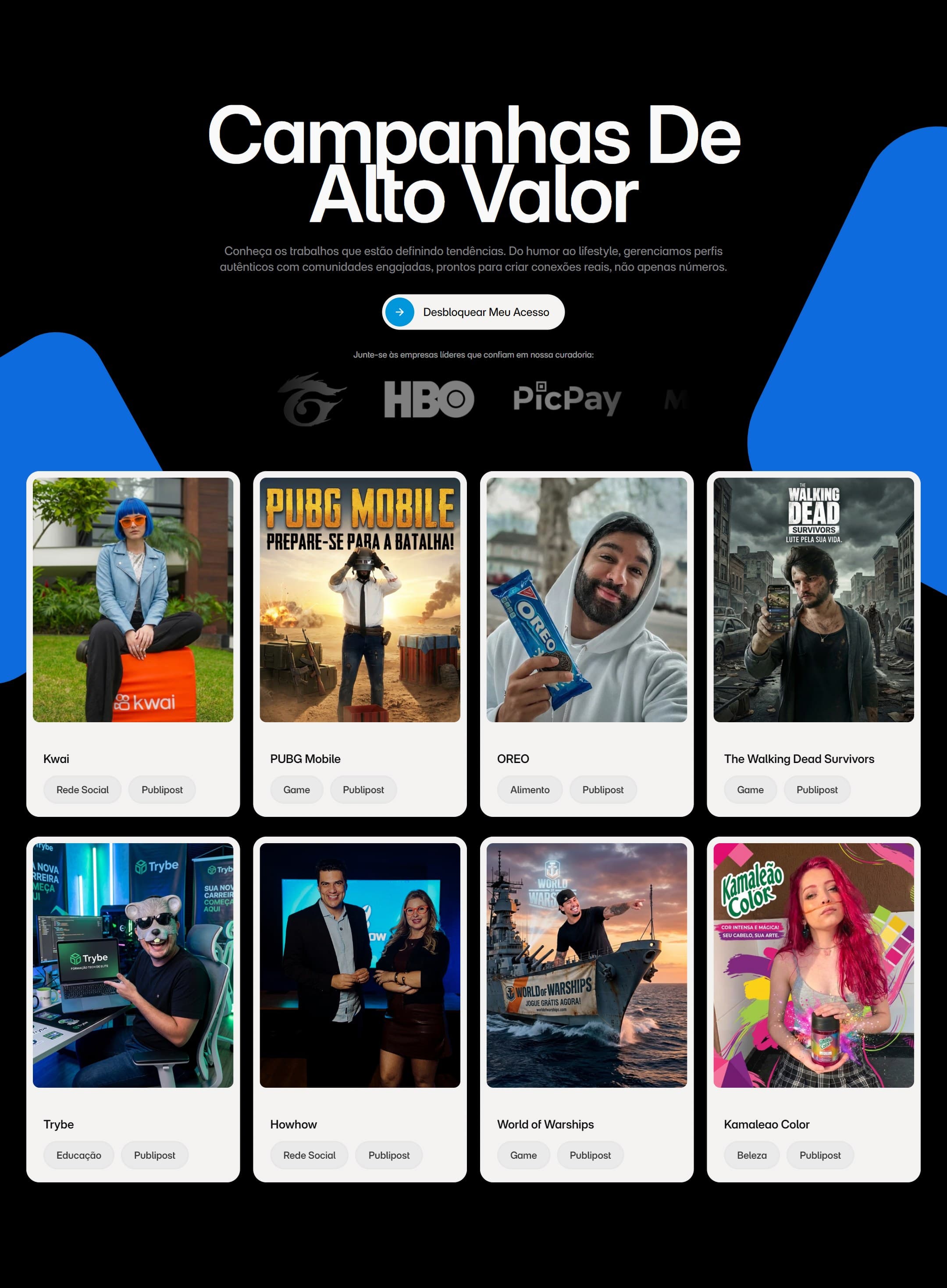 Seção 'Campanhas de alto valor' com grade de campanhas