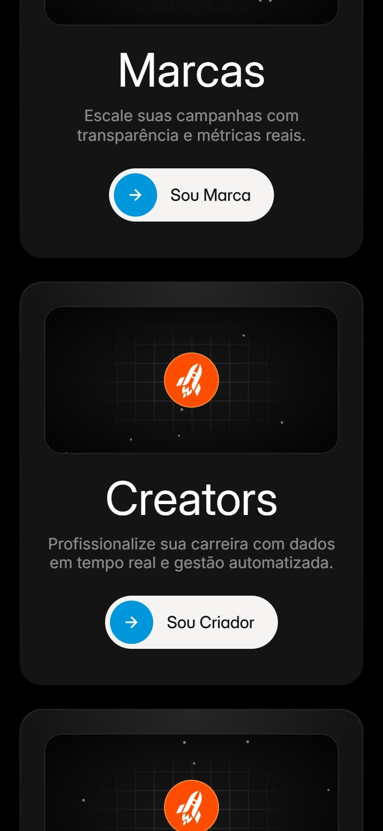 Seção de perfis no celular