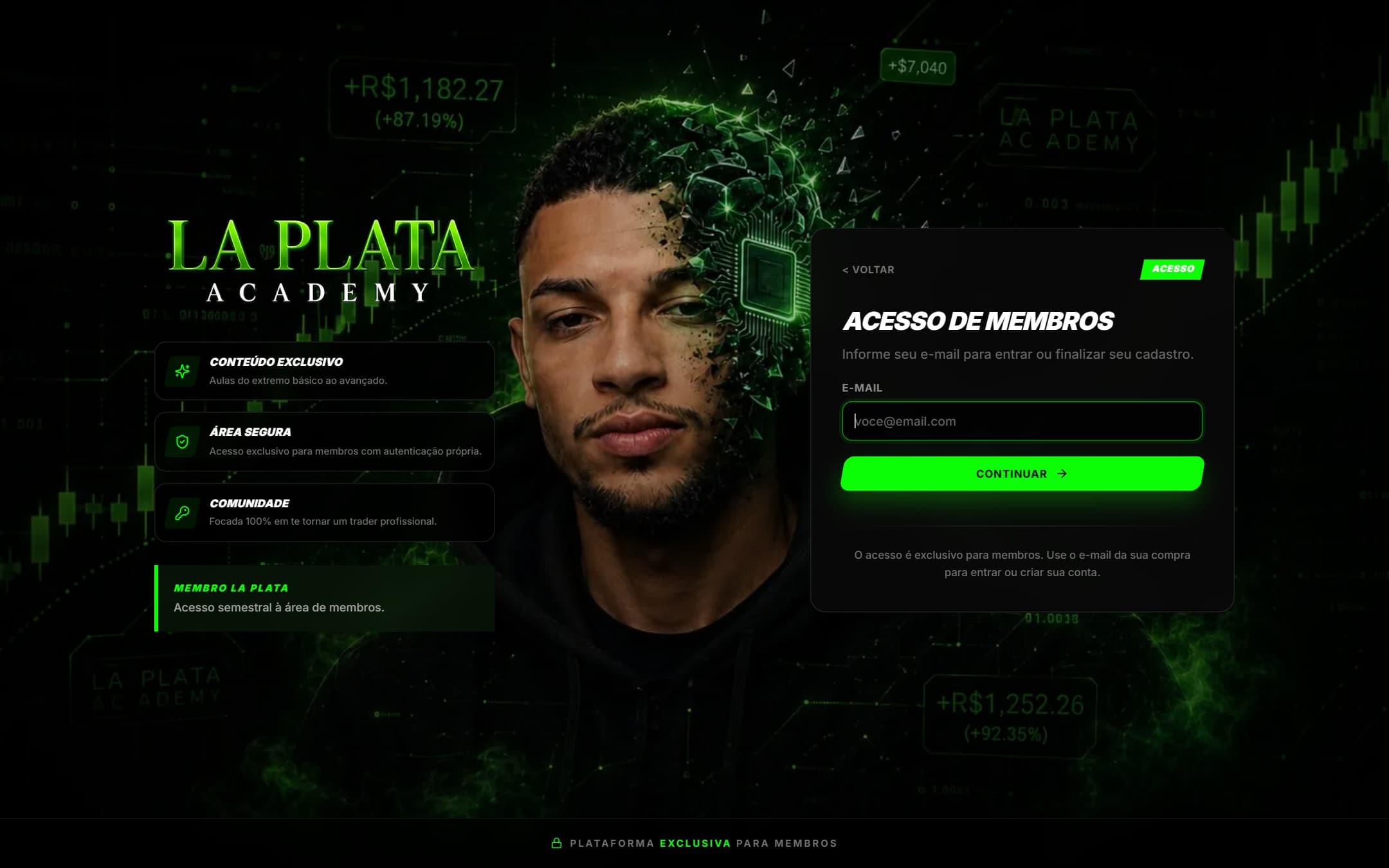 Tela de acesso de membros